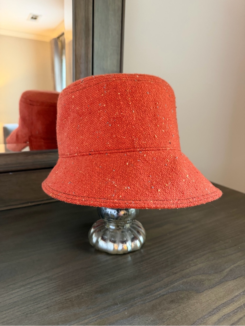 Stylish Orange Tweed Bucket Hat - Home Accents